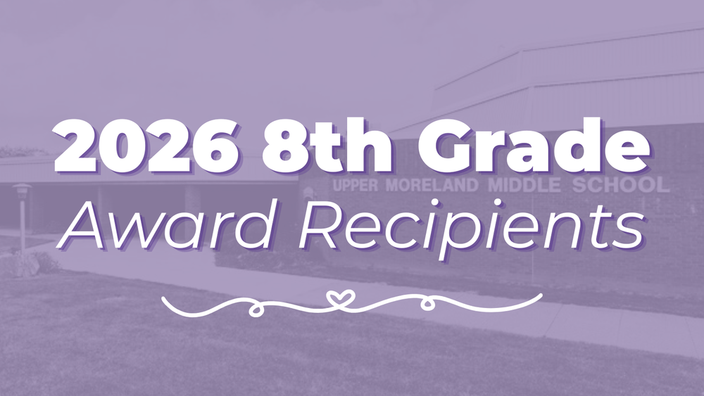 "2026 8th Grade Award Recipients announcement with a school building in the background."