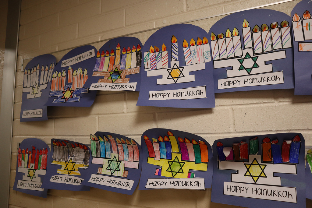 Hanukkah artwork in the hallway