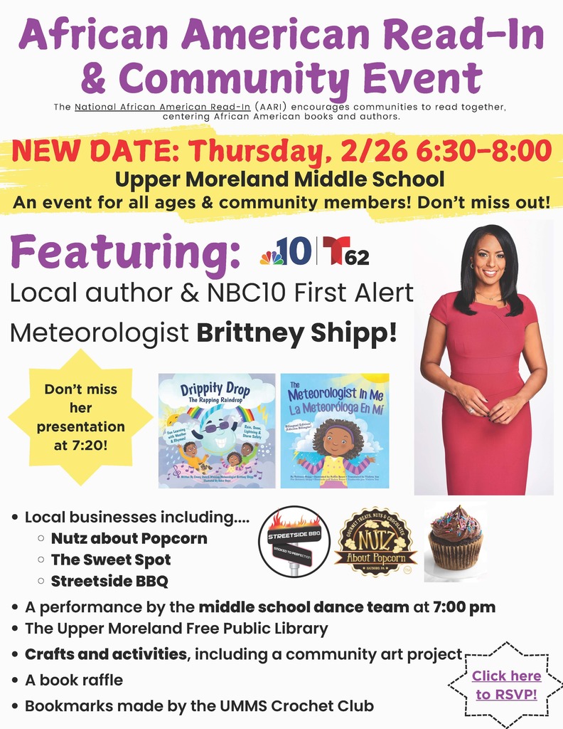 Promotional flyer for the African American Read-In & Community Event featuring meteorologist Brittney Shipp.