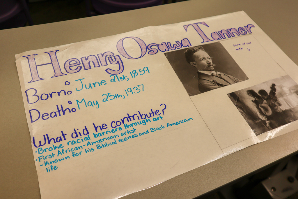 Poster about Henry Ossawa Tanner with text and images detailing his life and contributions.