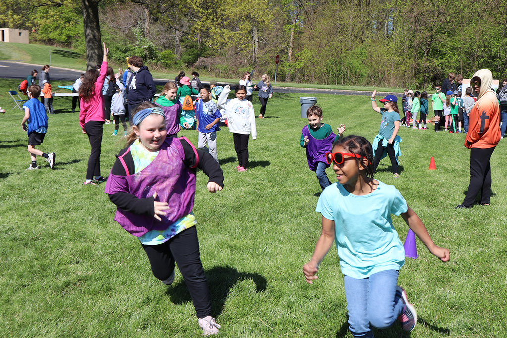2nd-graders playing a game