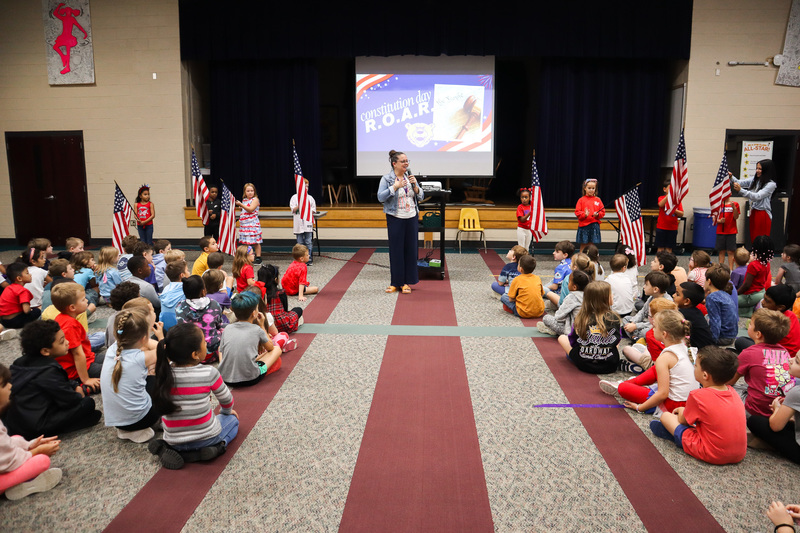 Mrs. Sullivan speaks to group of students about Constitution Day