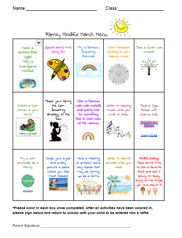 Family Mindful March Menu