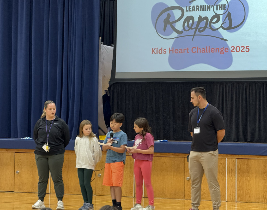 Students started the assembly off with sharing information about the Kid's Heart Challenge.