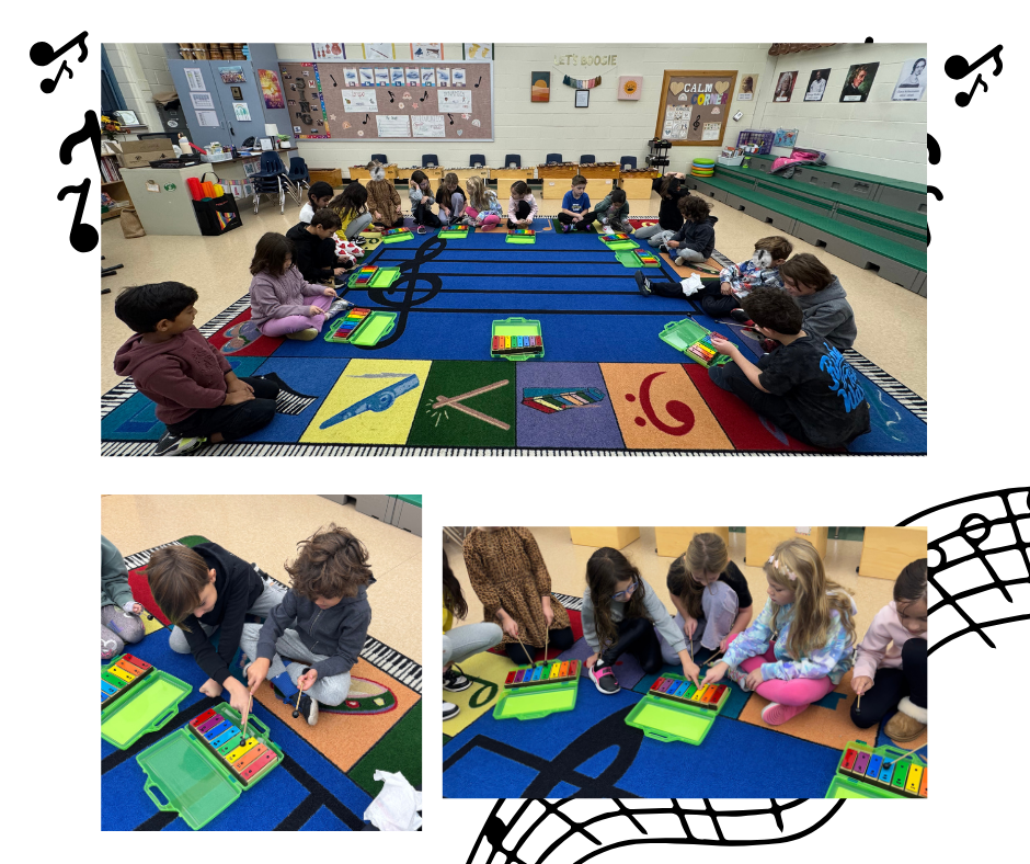 Students playing xylophones