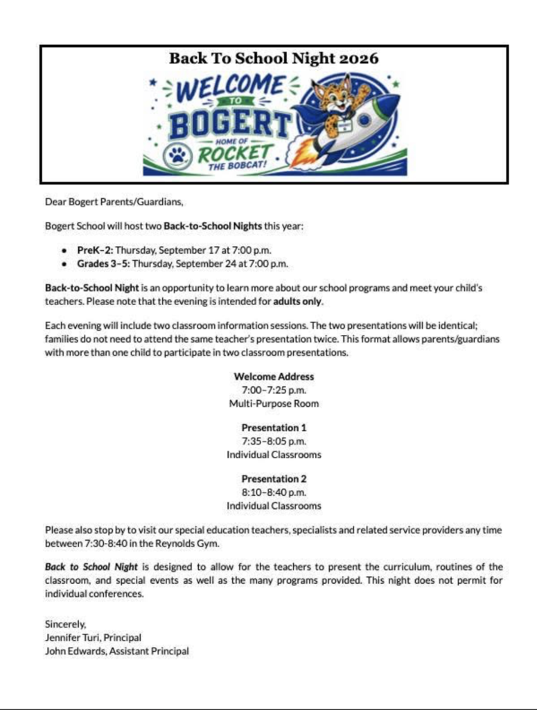 The agenda for back to school night.