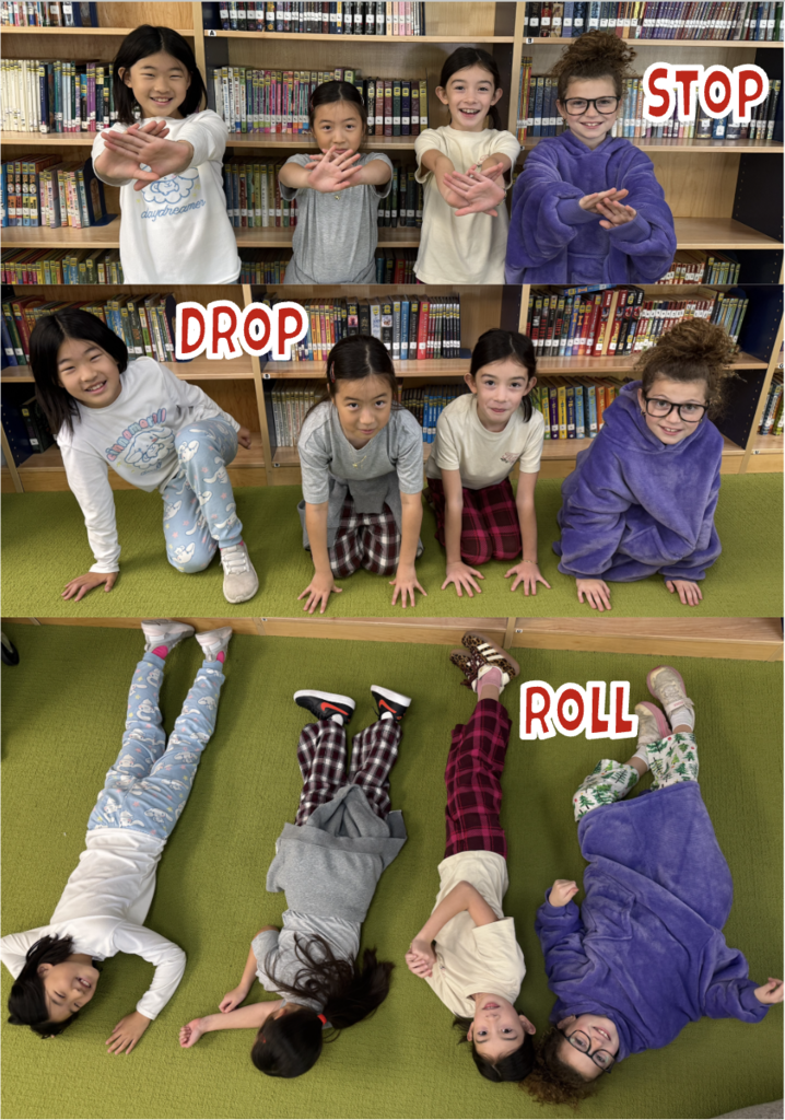Students show off Stop, Drop and Roll.