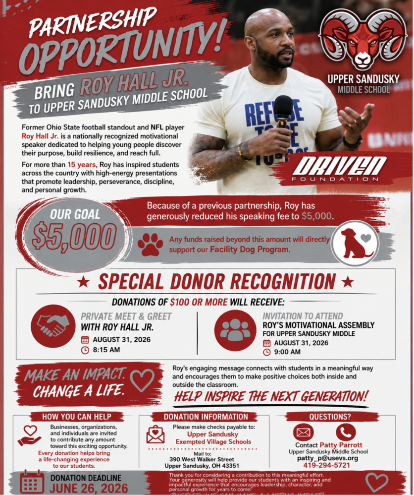Bring Roy Hall Jr to Upper Sandusky Middle School with Driven Foundation