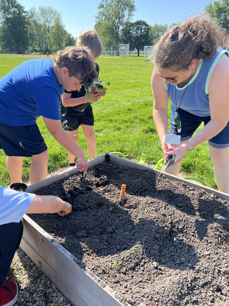 students planting