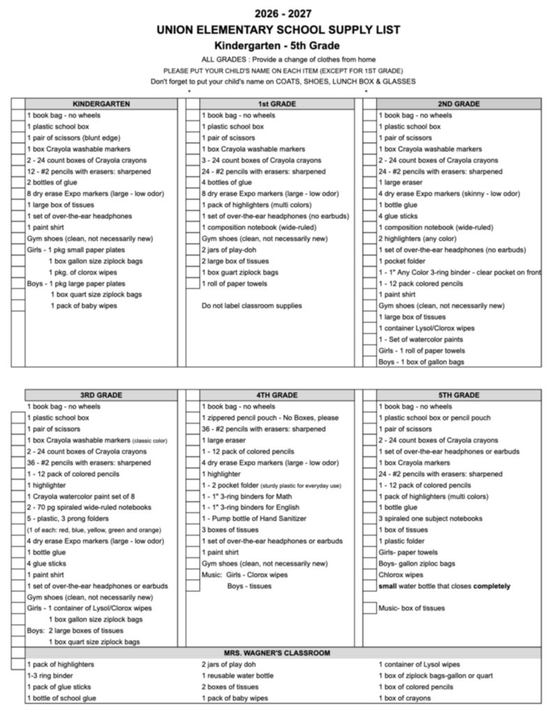 supply list
