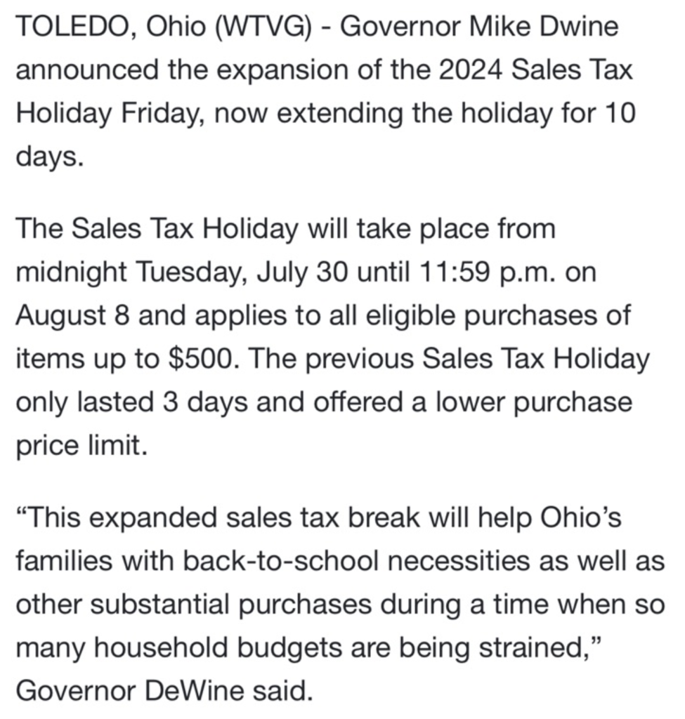sales tax holdiay