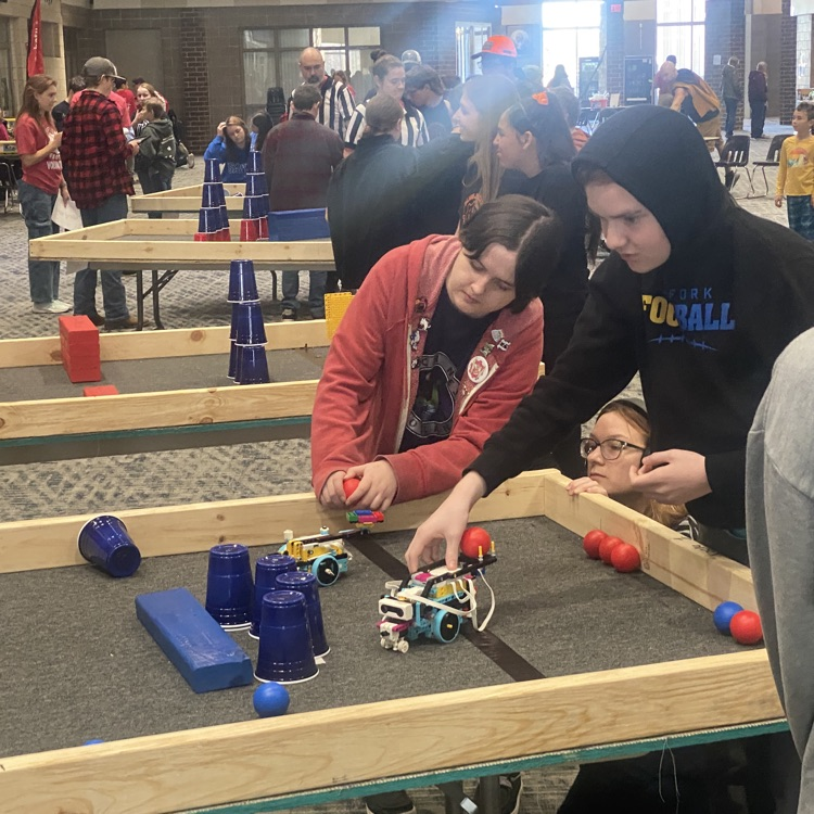 students compete with LEGO