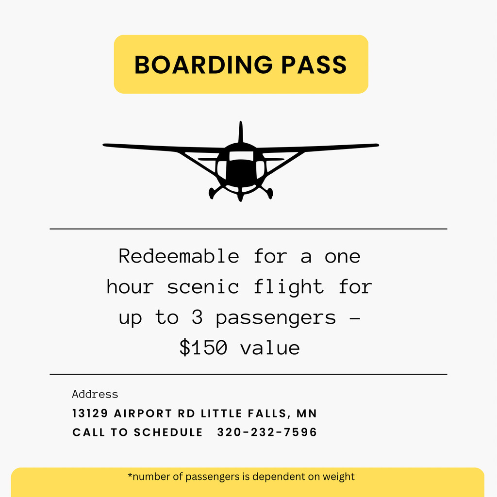 Plane ride for 3 donated by Kyle Wensmann