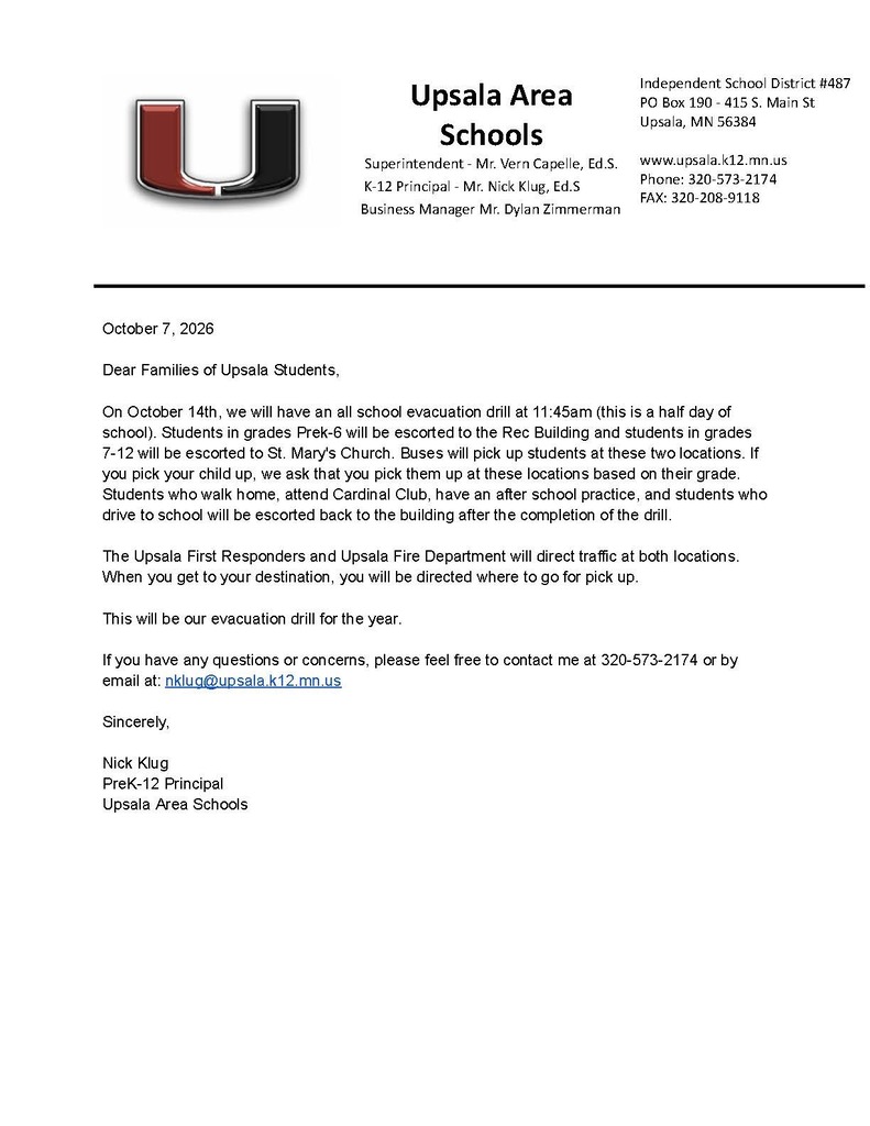 Evacuation Drill Letter