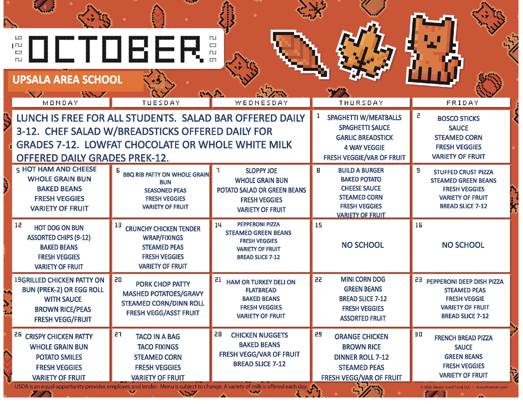 October Lunch Menu
