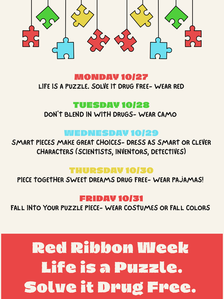 Red Ribbon Week Life is a Puzzle, Solve it Drug Free.