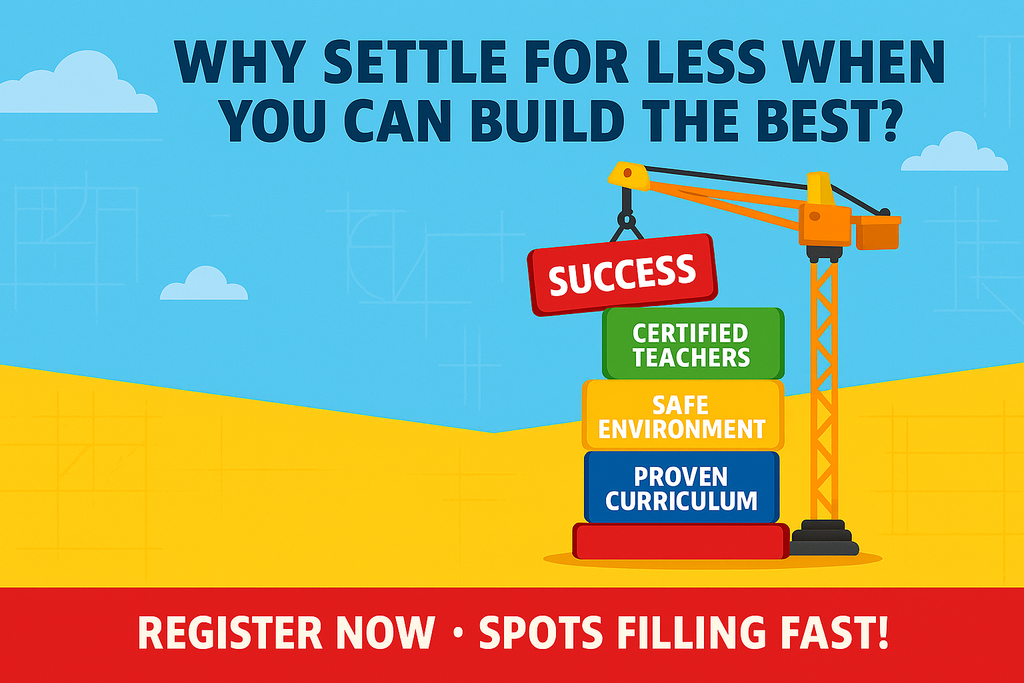 Why settle for less when you can build the best. Building blocks include success, certified teachers, safe environment, proven cirriculum