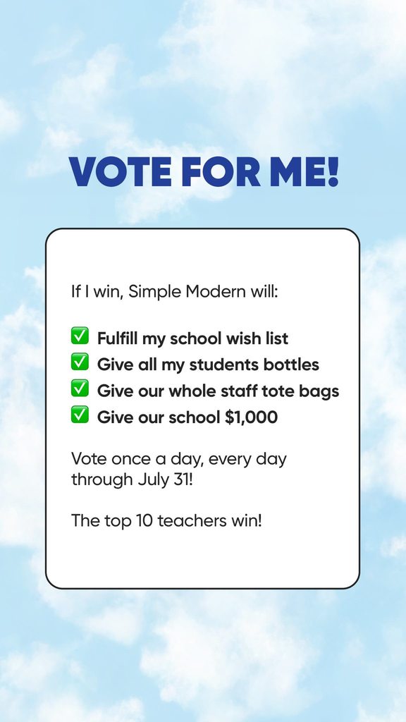 Vote every day between now and July 31 for Mrs. Keyla Kuehler! Go Wildcats!