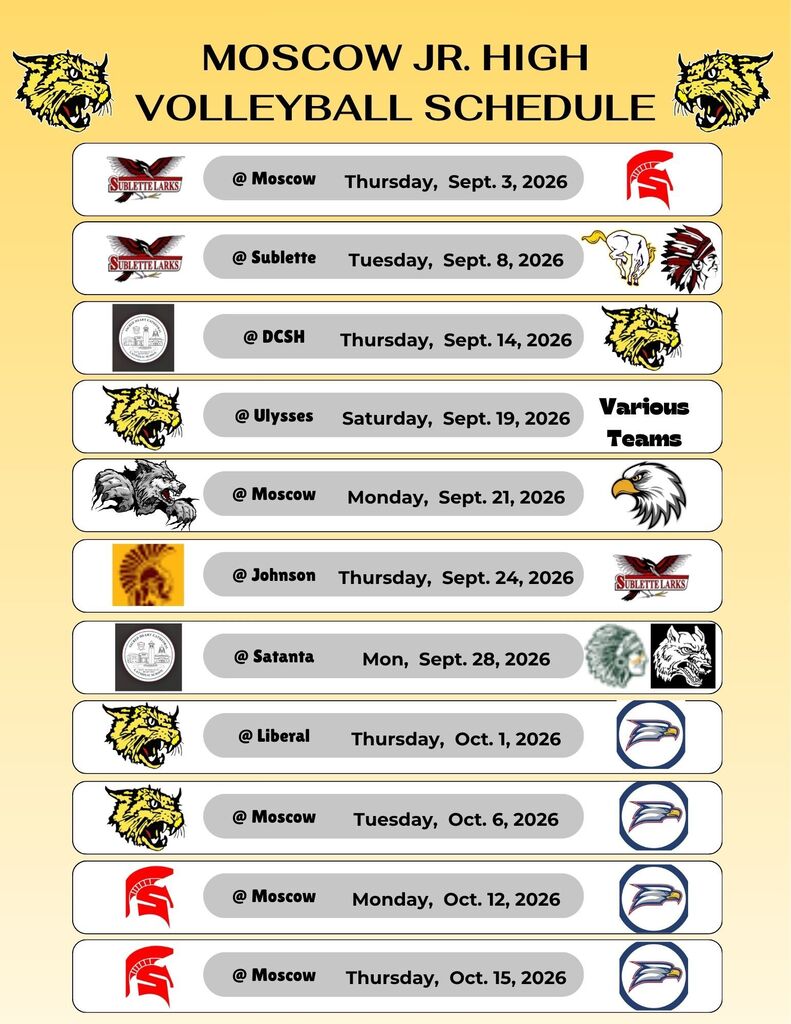 Moscow Junior High Volleyball Schedule is attached.