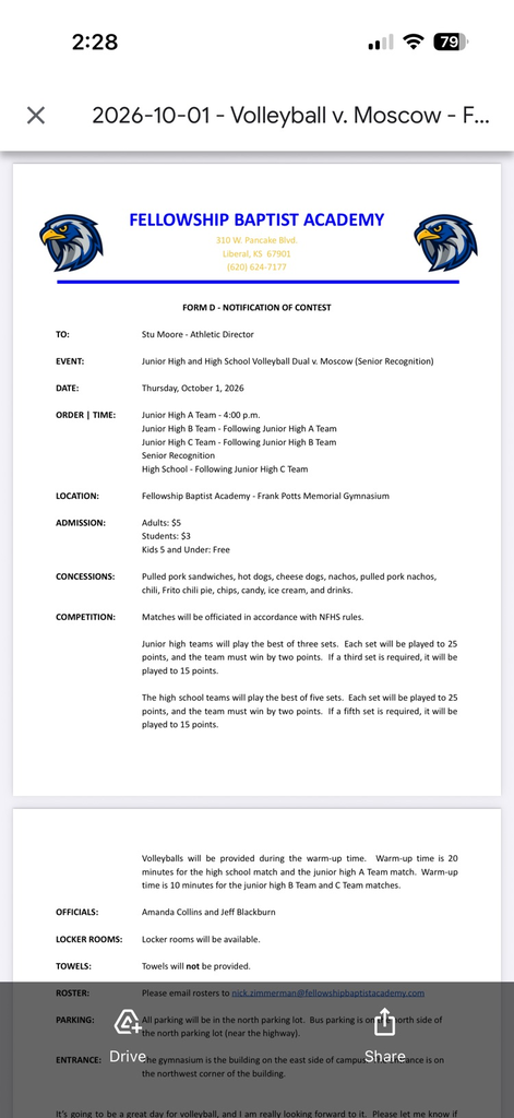 Thursday VB schedule