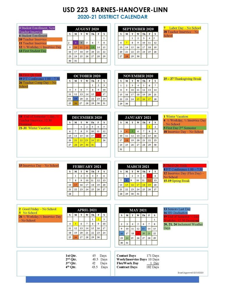 2020-2021 District Calendar | USD 223
