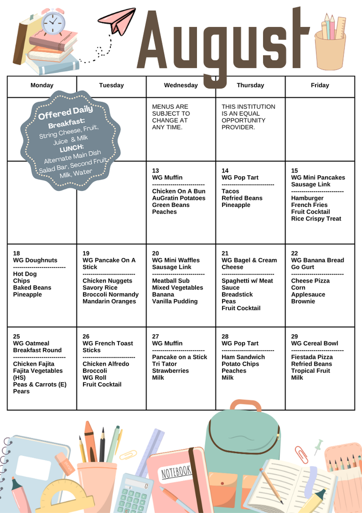 August 2025 Menu