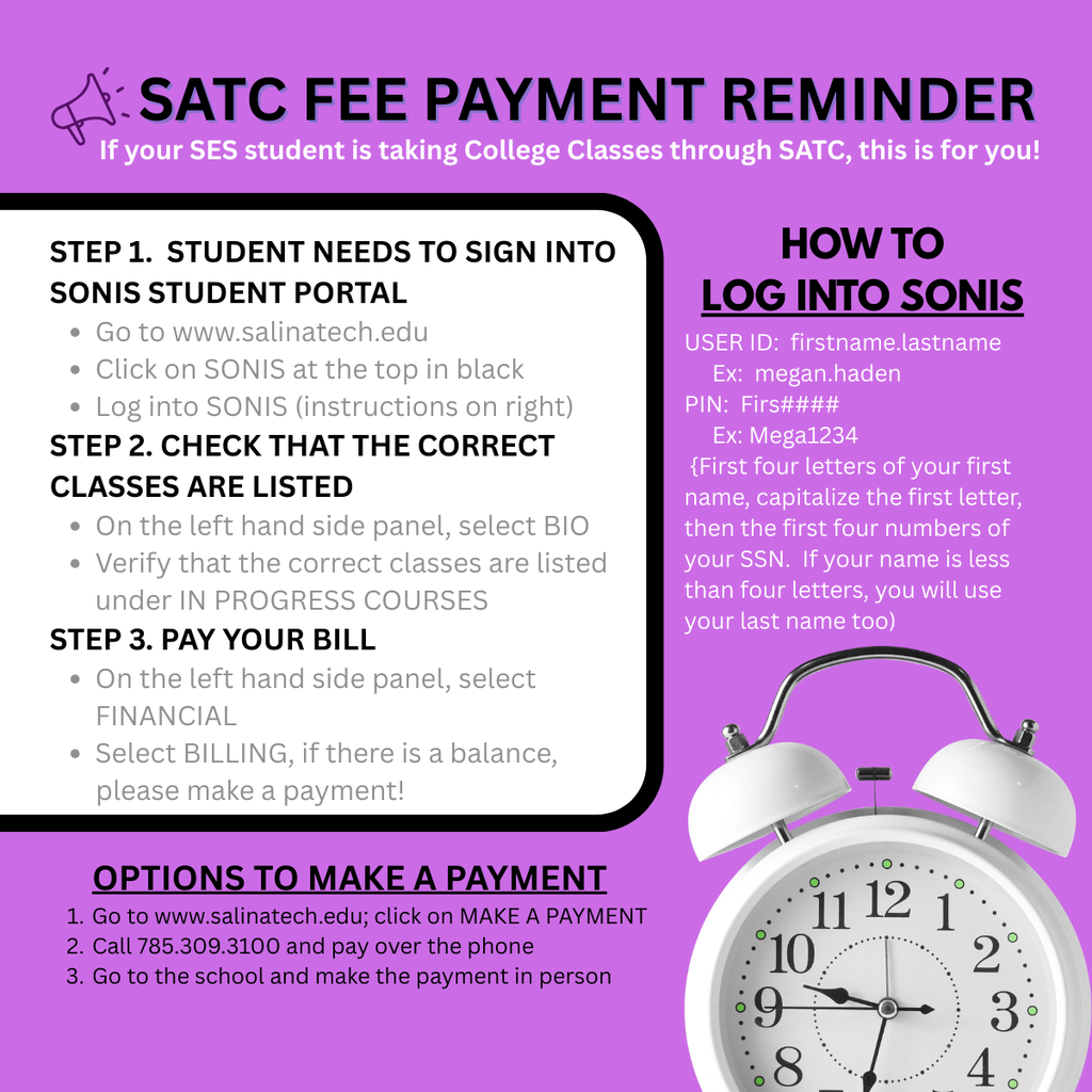 SATC Fee Payment Reminder