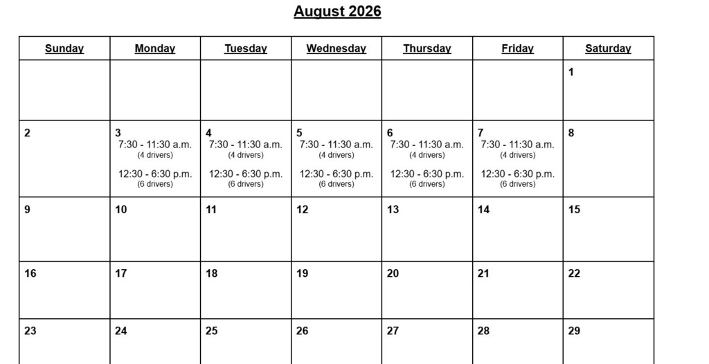 Aug Schedule