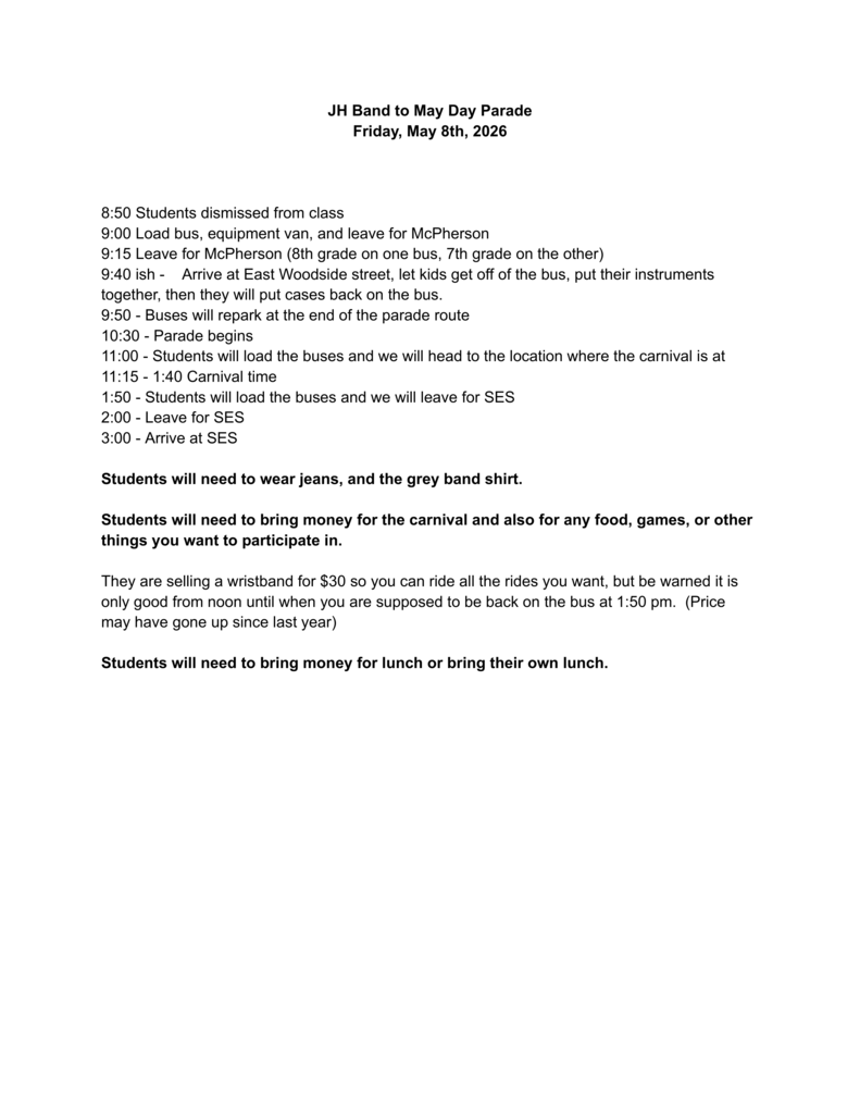 May Day Parade details