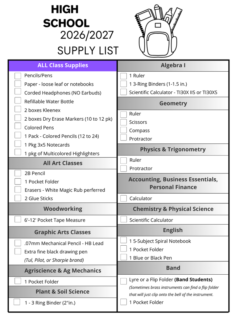 Senior High Supplies