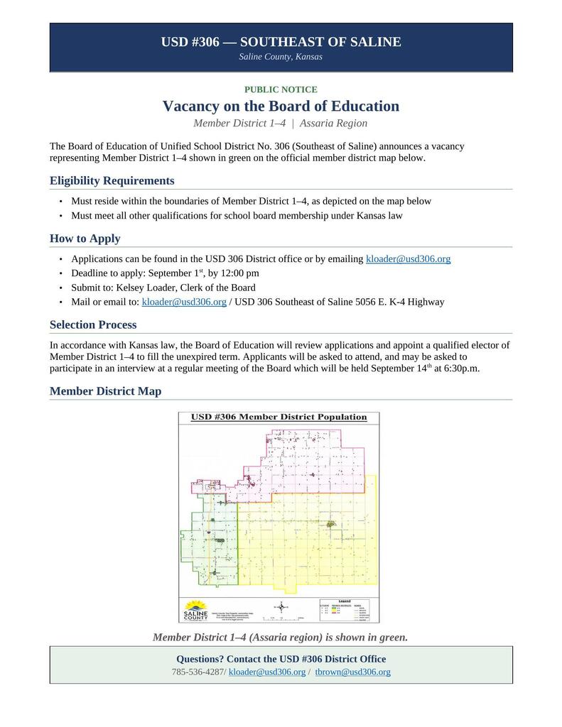 USD 306 BOE Vacancy Notice 