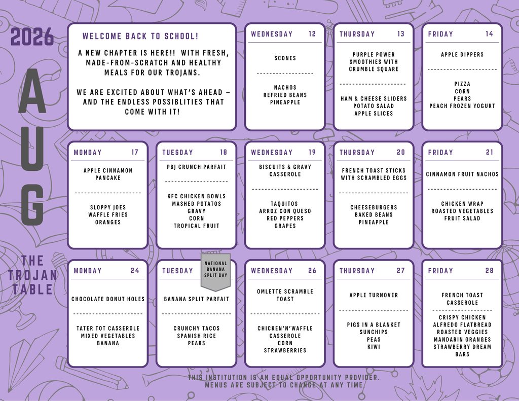 Aug 2026 Menu