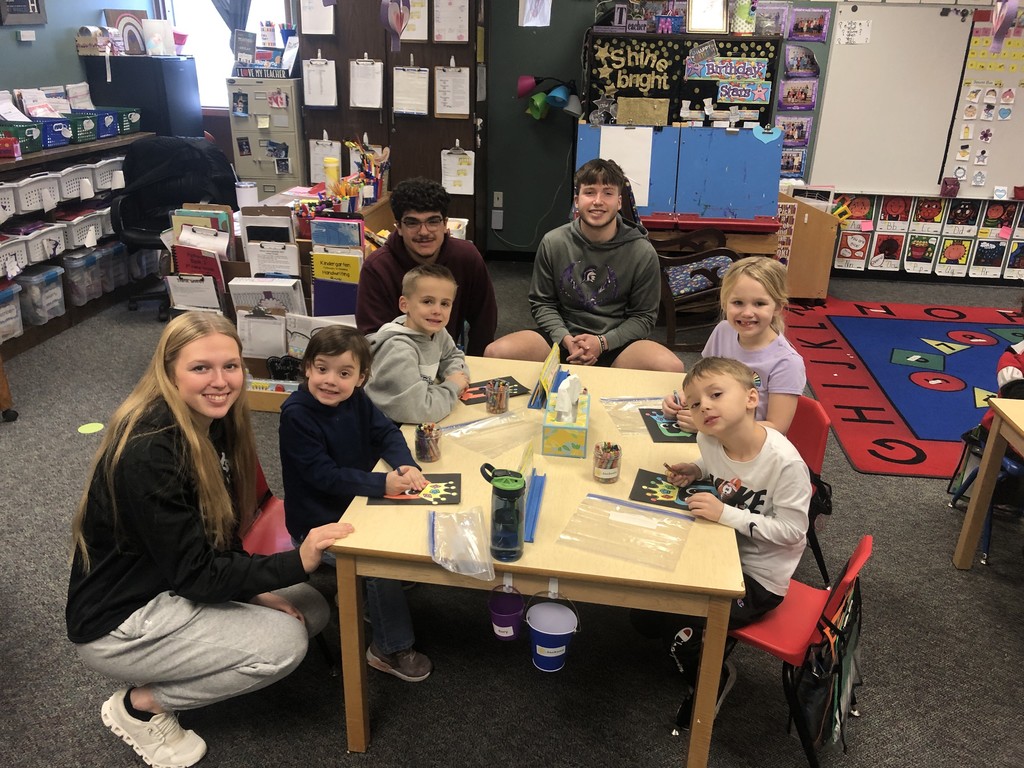 Just a few of the things that make SES such a great school! The feeling of a school family and belonging to a community are so strong, and evidenced in a few of these pictures. Mr.Baird, a high school teacher, encouraged his students to present lessons to Mrs. McBride’s kindergarten students. Of course the high school students had a very attentive audience! Also, it was fun for the students to find out Mr.Baird was Mrs.McBrides high school teacher at SES! It was also super fun to find out many of the cool, high school students used to be Mrs. McBride’s Kindergarten students! 