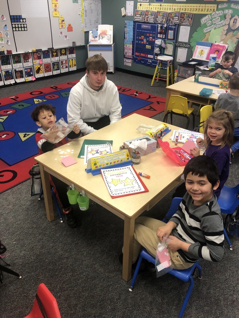 Mr. Baird’s (high school) human development class presented a great dental  lesson to Mrs.McBride’s kindergarten class! The kindergarten students loved learning from the awesome, high school mentors! 