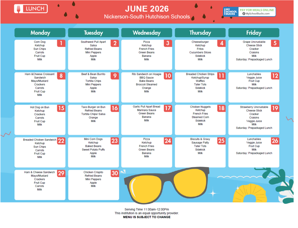 June Breakfast and Lunch Menu 