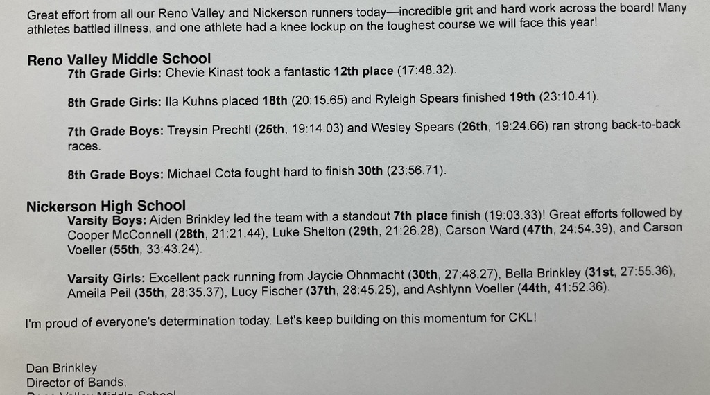 Ellsworth XC result 10/6