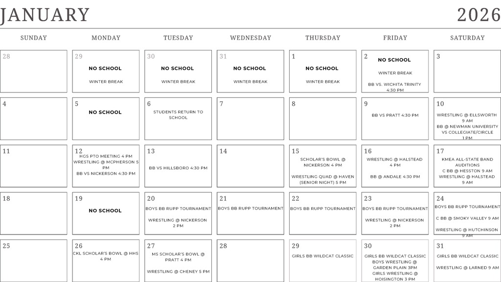 January 2026 Calendar