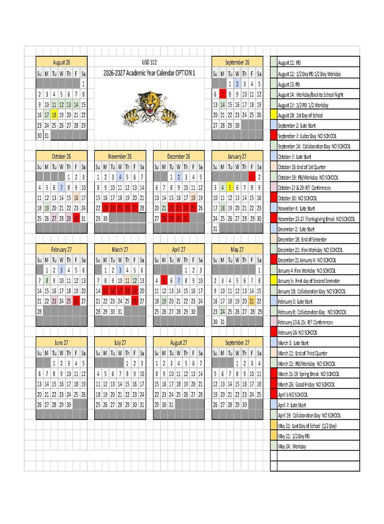 2026-2027 One Page Calendar