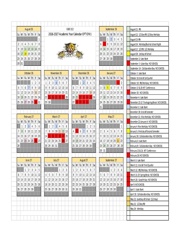 2026-27 USD 312 One Page Calendar