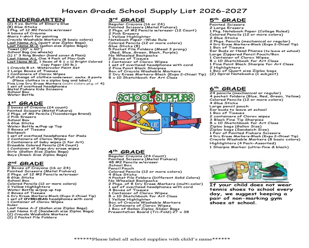 2026-27 HGS Supply List