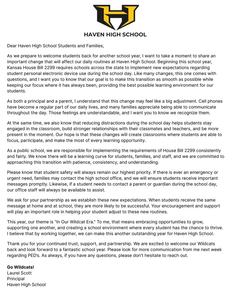 Letter about PED's