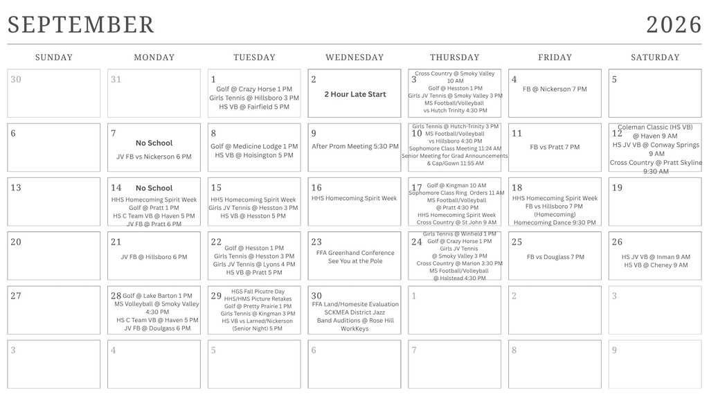 Sept 2026 Calendar