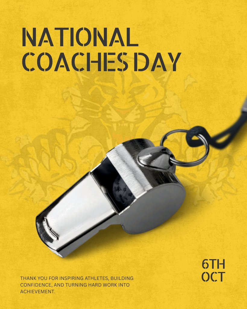 National Coaches Day - yellow background with a whistle - Oct 6th