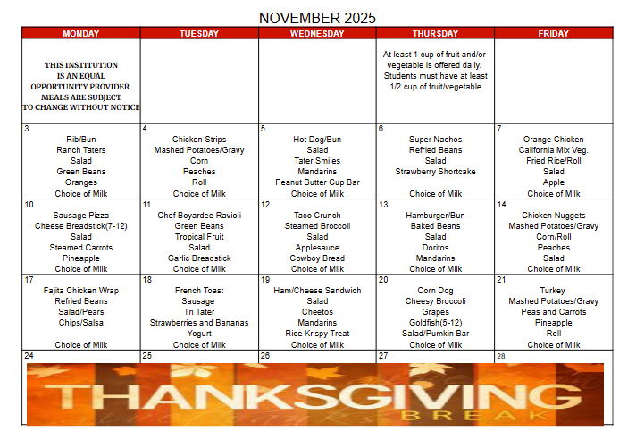 November Lunch Menu