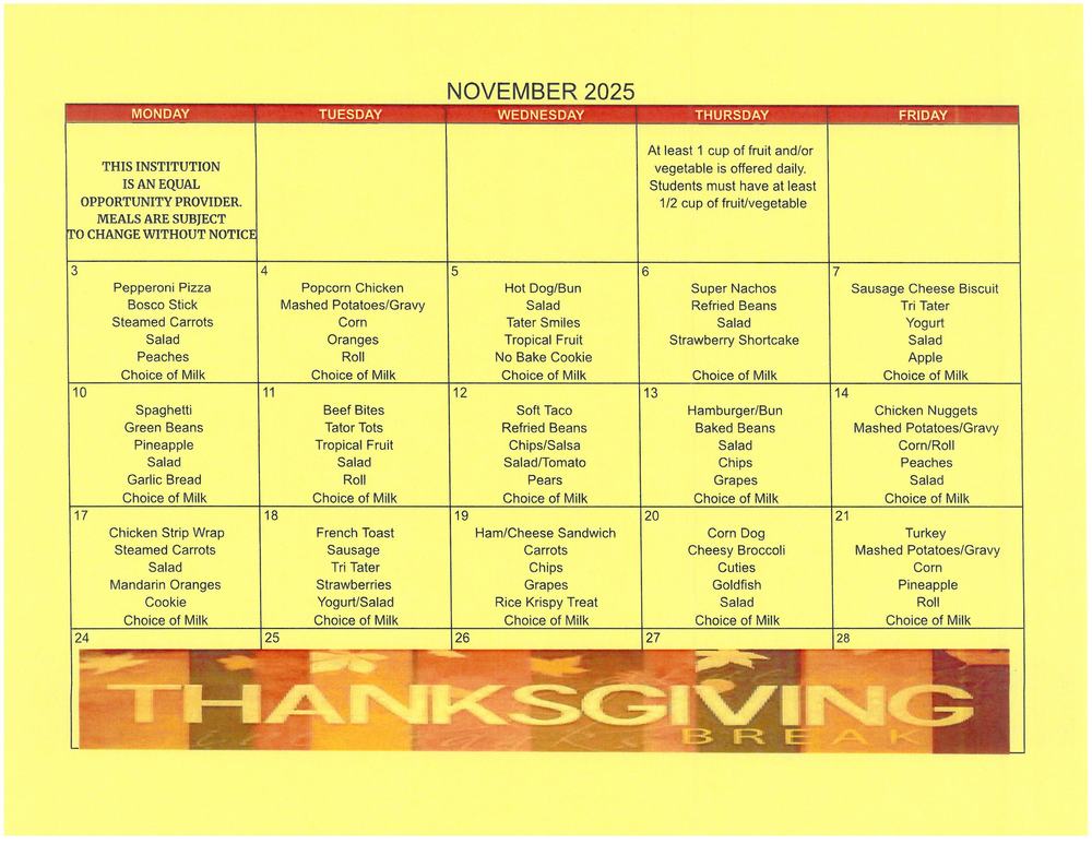November Lunch Menu