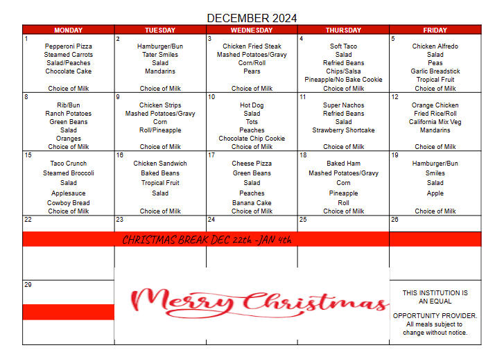 December Lunch Menu