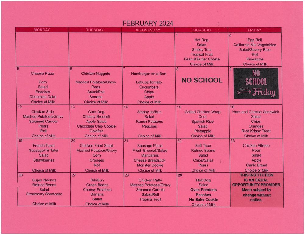 February Lunch Menu Norwich School February Lunch Menu Norwich School
