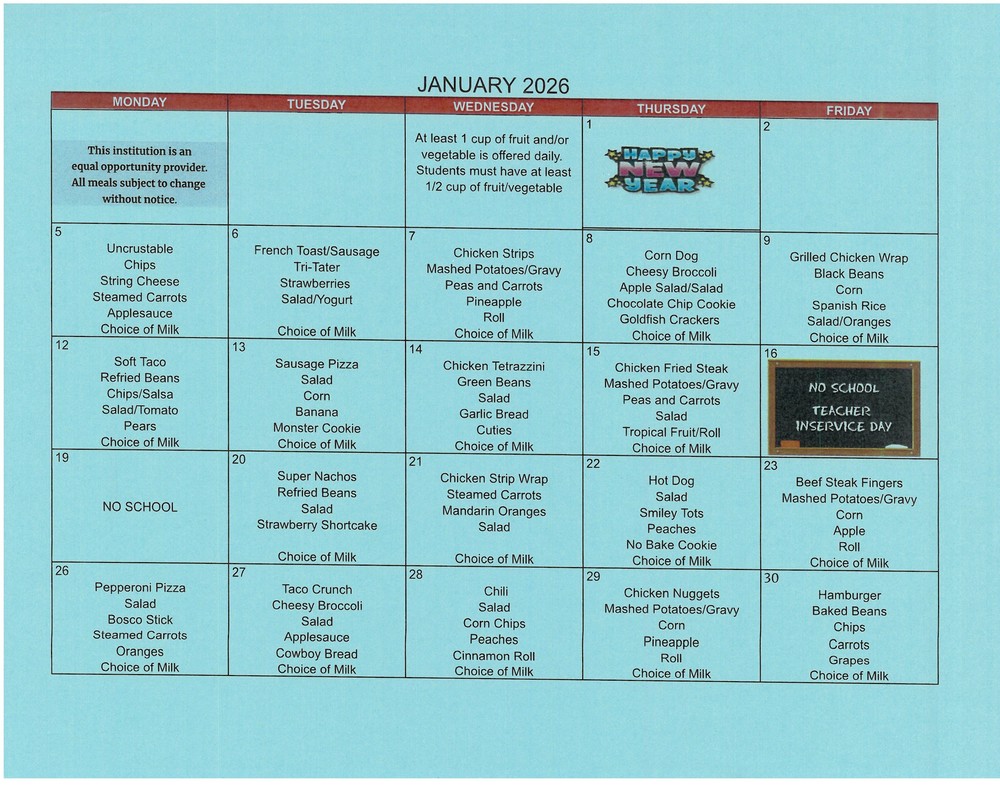 January Lunch Menu