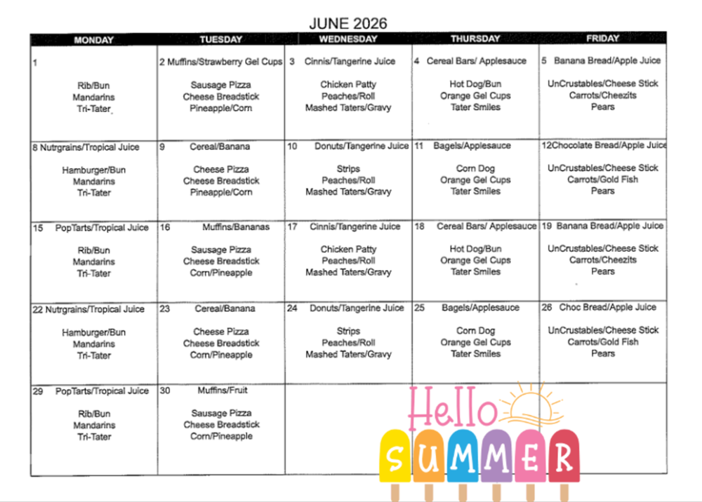 June Lunch Menu
