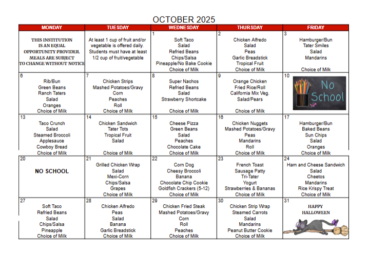 October Lunch Menu